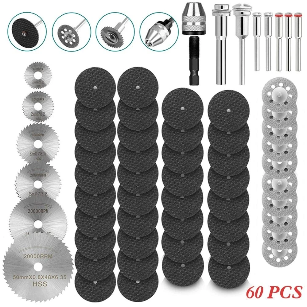 60pcs Diamond Cutting Discs Metal Saw Blade Set HSS Mini Circular Saw Blade For Dremel Rotary Tools Resin Cut-Off Wheels Diamond