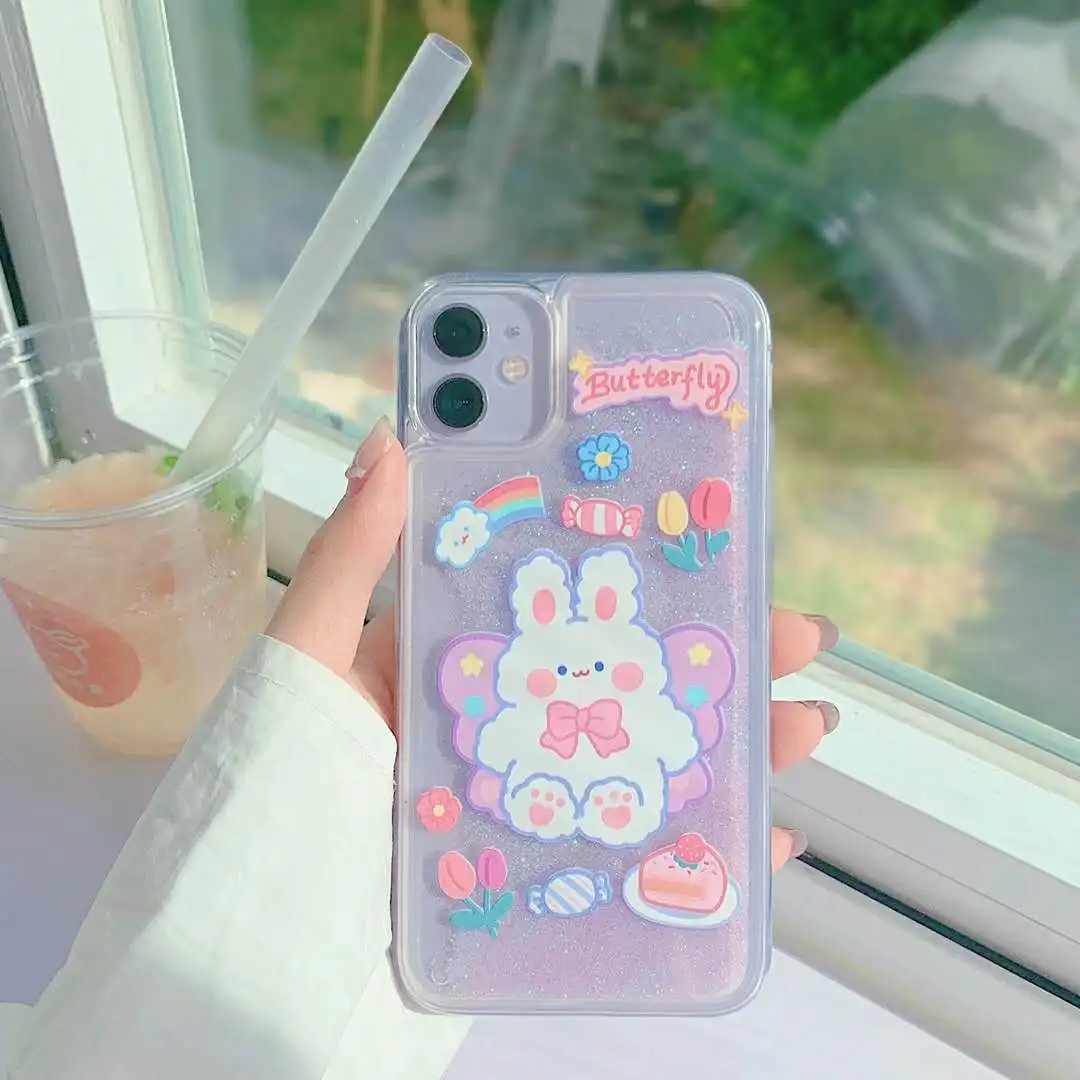 Glitter Dynamic Liquid Phone Case Fashion New Year Gift for IPhone 13 12 11 Pro 7 8 Plus X XR XS MAX Candy Cat Quicksand Cover
