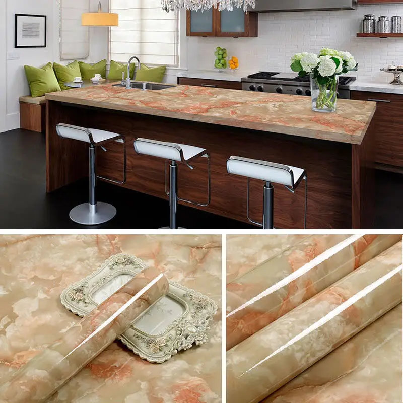 

European Contact Paper Waterproof Marble Wallpaper Self Adhesive PVC Kitchen Cabinet Improve Furniture Decoration Sticky Sticker