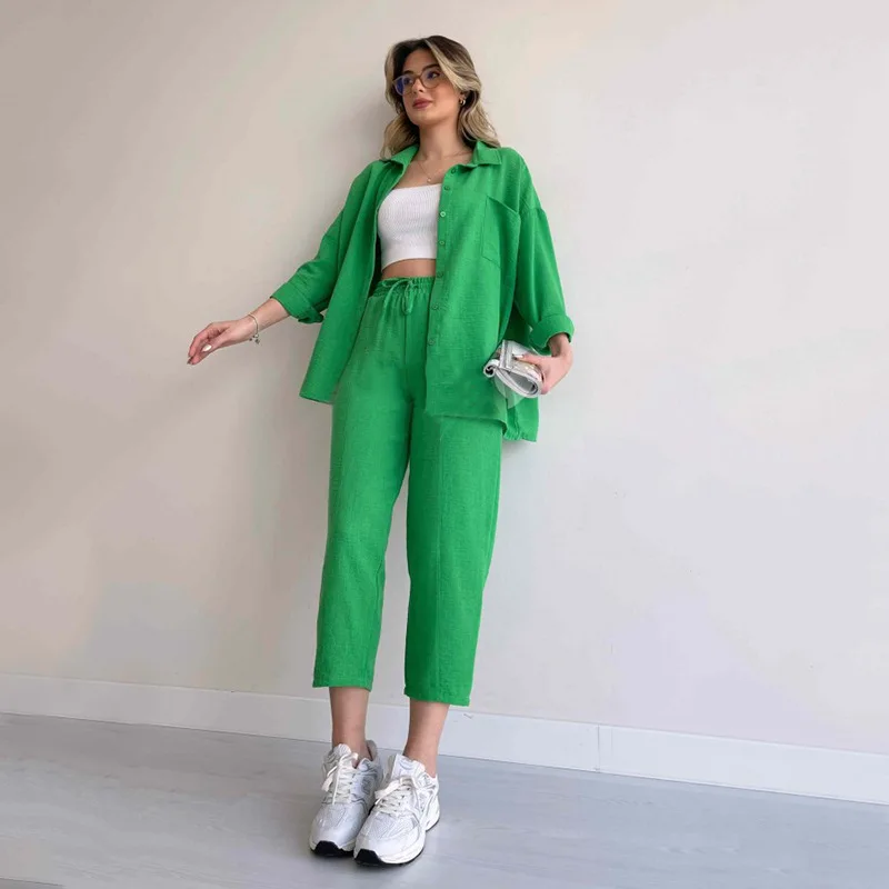 Plus Size Women's New Casual Loose Shirt Coat In Autumn 2023 Sports Harem Pants Two-piece Suit