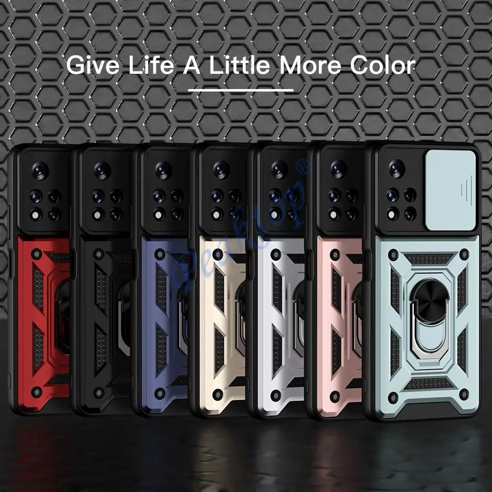 shockproof case for redmi note 11 5g 10 pro ring stand push pull camera protection phone cover for poco m4 pro 5g x3 gt free global shipping