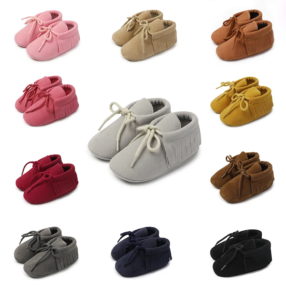 Мокасины с бахромой для новорожденных мягкая нескользящая подошва флок на