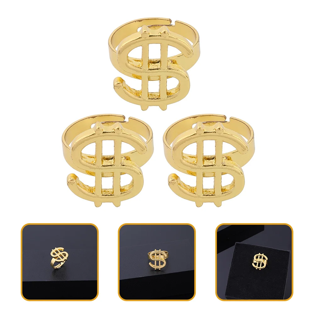 

3pcs Dollar Symbol Ring Chic Hip Hop Finger Ring Rapper Punk Costume Props