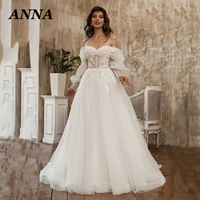 anna beauty wedding dress 2022 bohemia strapless appliques sequin a line tulle vestido de noiva civil for women custom made
