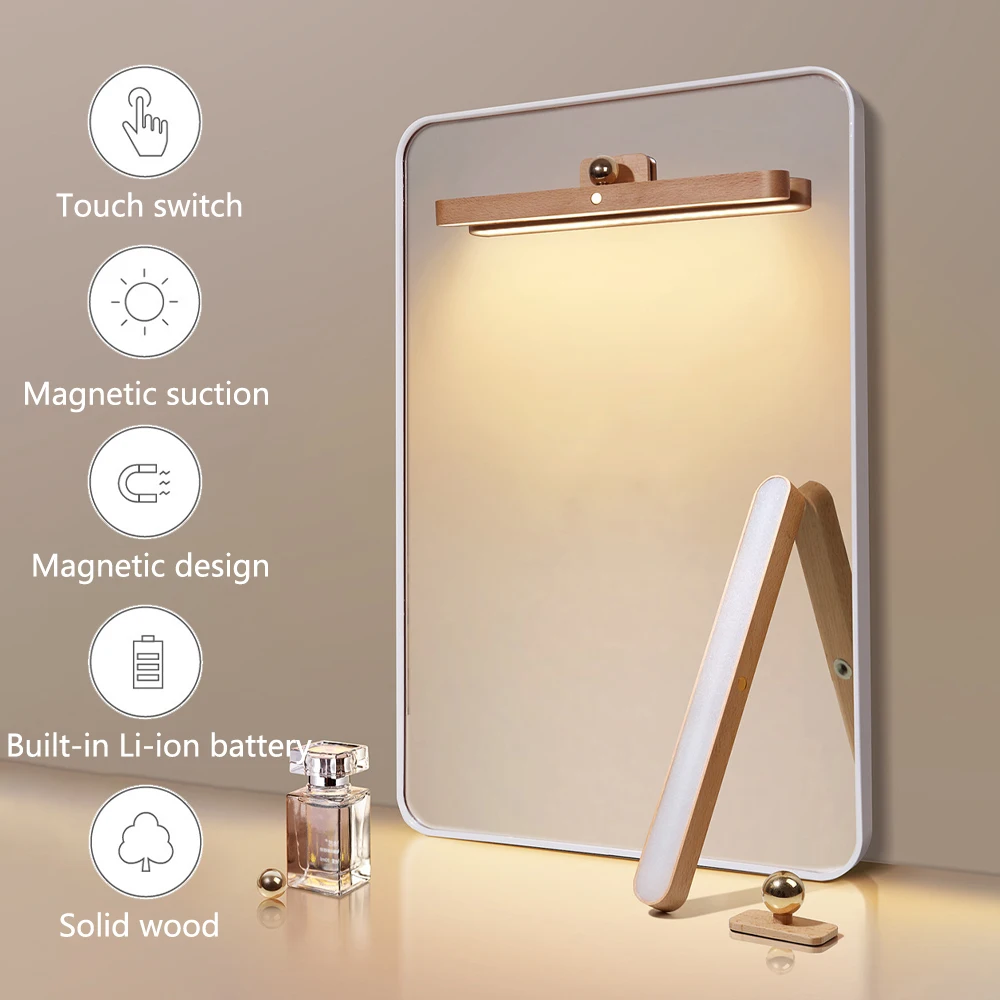 

LED Wood Magnetic Charging Night Light Smart Touch Wardrobe Bedroom Hallway Wall Lamp Cosmetic Mirror Fill Light 2022 New