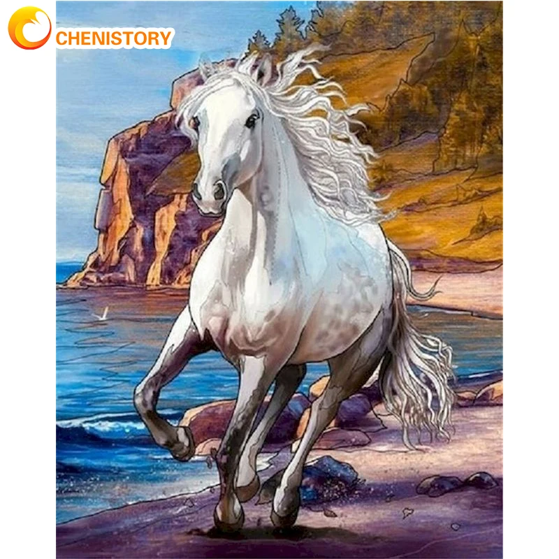 

CHENISTORY 5D Diamond Painting Full Square Horse Landscape Embroidery Rhinestones Mosaic Animal Cross Stitch Home Decor