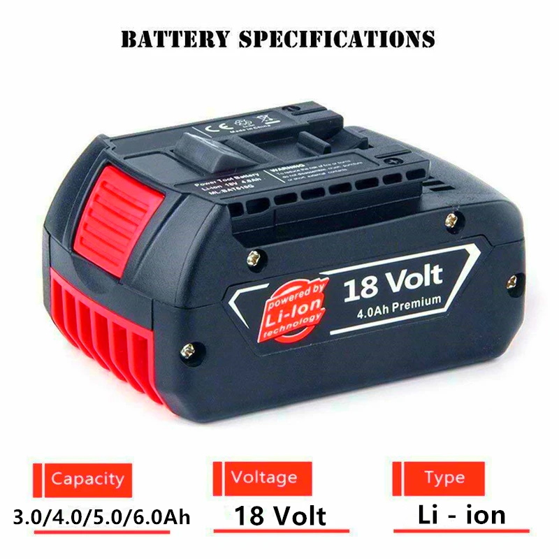 

100%Original18V 3.0/4.0/5.0/6.0Ah Rechargeable lithium ion Battery For Bosch 18V 6.0A Backup Battery Portable Replacement BAT609