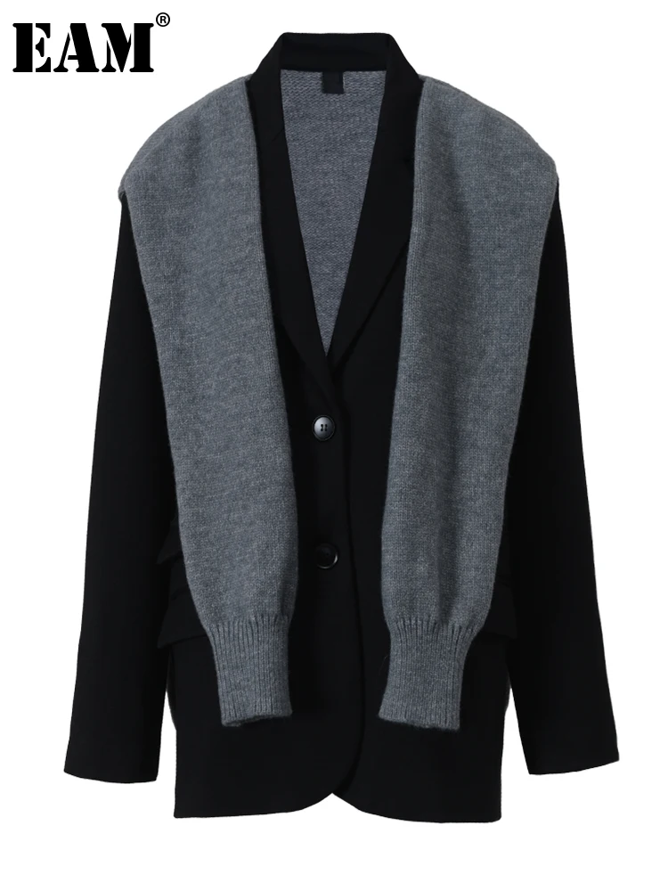 

[EAM] Women Knitted Shawl Big Size Blazer New Notched Long Sleeve Loose Fit Jacket Fashion Tide Spring Autumn 2023 1DD243701