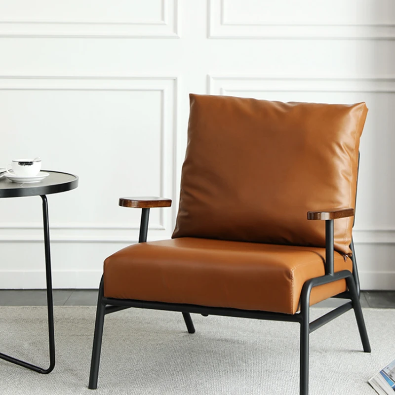 

Comfy Relax Nordic Chair Luxury Brown Leather Ergonomic Lazy Puffs Chair Designer Back Support Fauteuils De Salon Home Furniture
