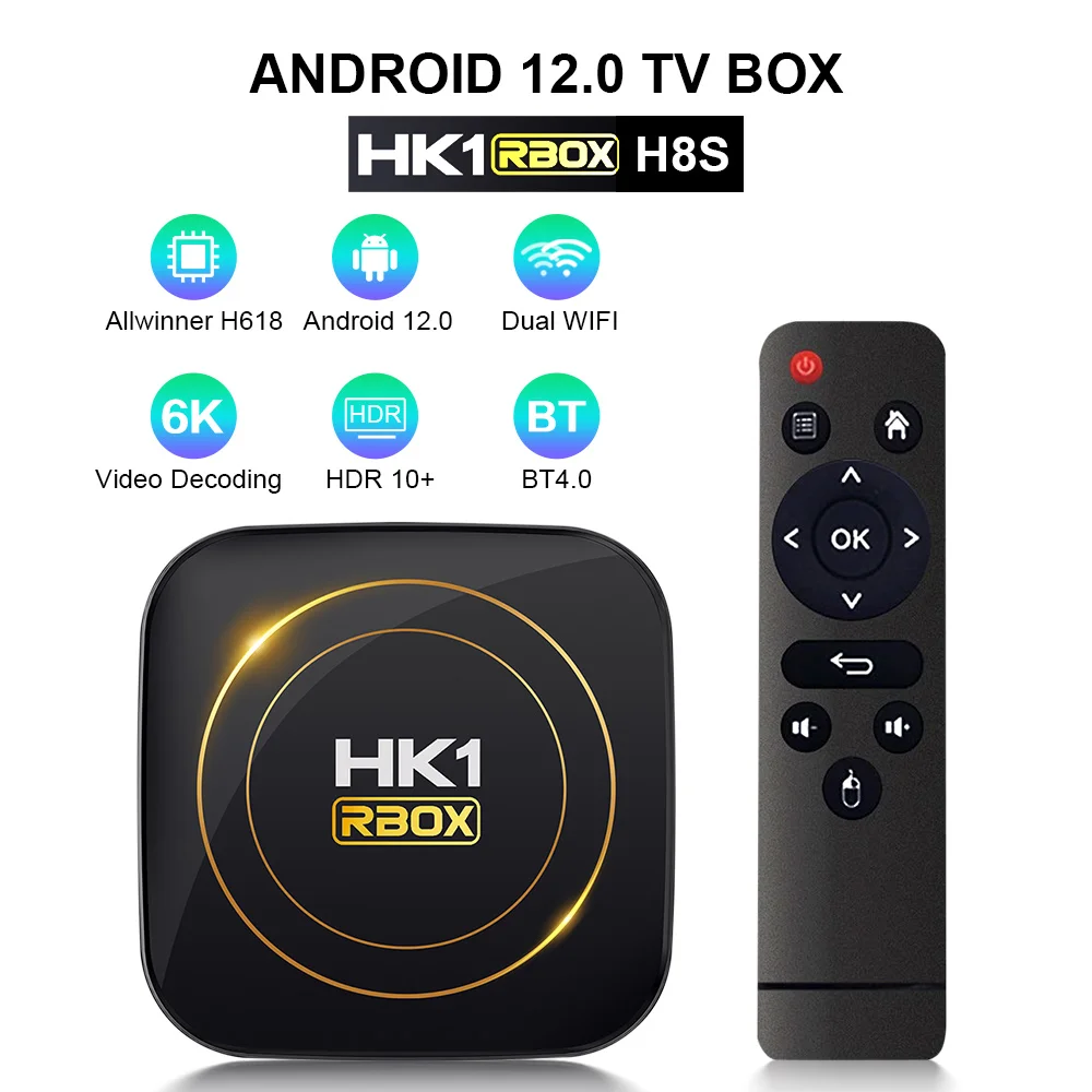 

HK1 RBOX H8S Android 12.0 Smart TV Box 2.4G 5G Dual Wifi Allwinner H618 Quadcore Cortex-A53 2GB 4GB 16GB 32GB 64GB 128GB 100M