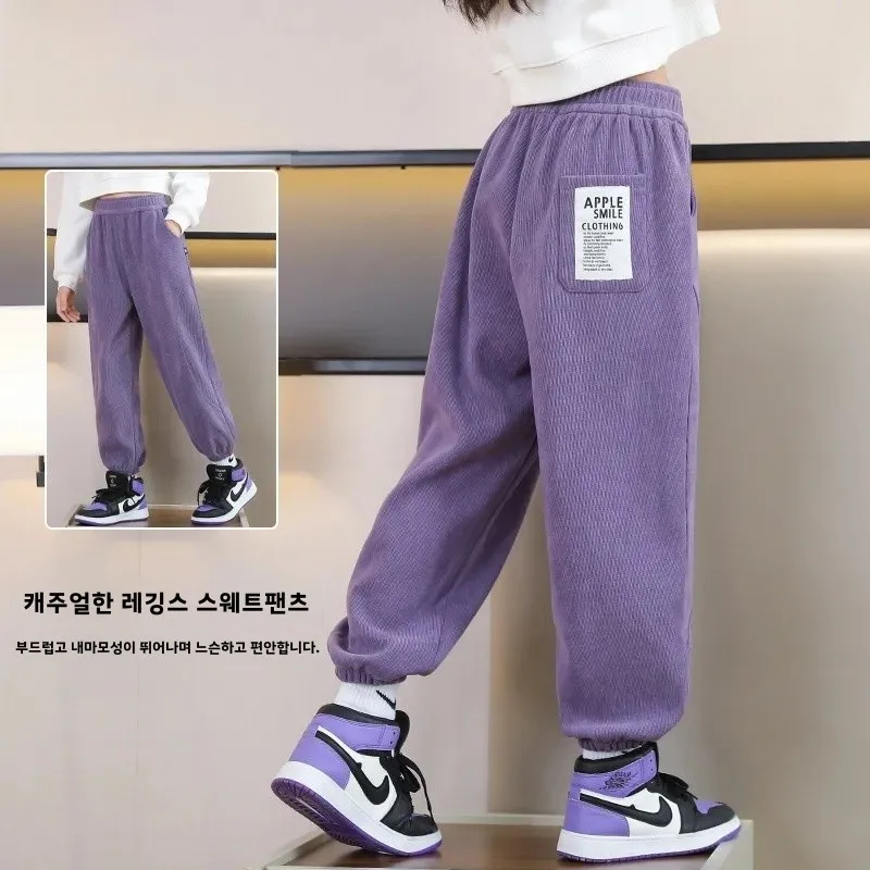 Children's Pants Autumn and Winter Clothing 2024 New Girls' Sports Fleece-lined Sweatpants Spring Older Children's...