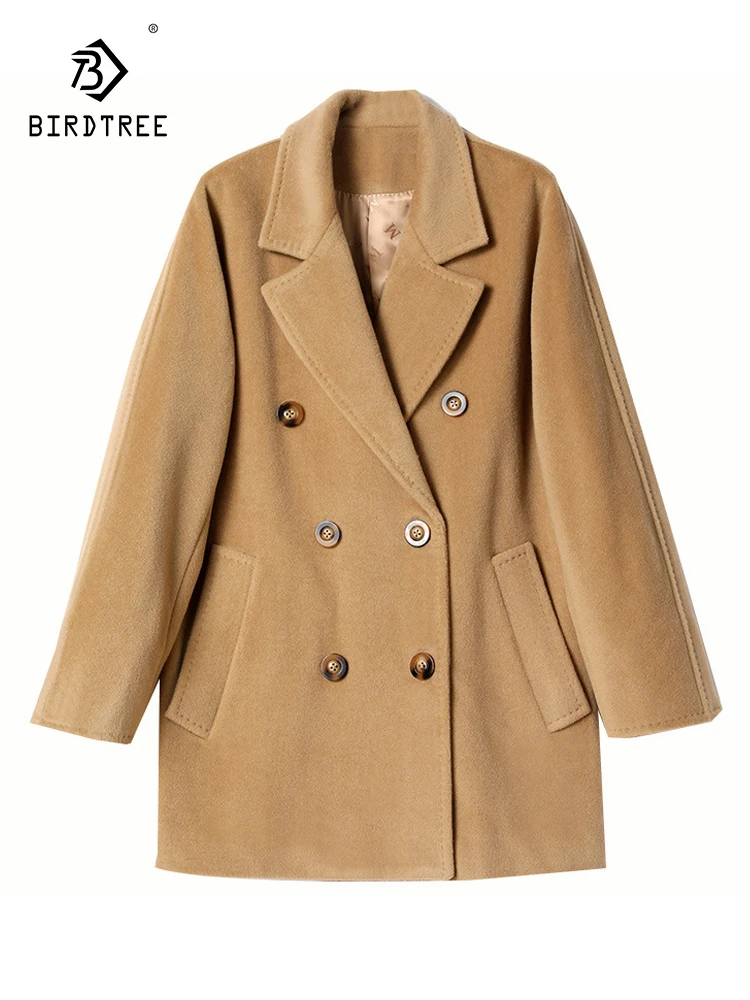 

Birdtree/90.5% шерсть, 9.5% кашемир, маленькое короткое пальто для женщин, Осень-зима, длинный рукав, британский стиль, пальто для путешествий, новое C3N168QC