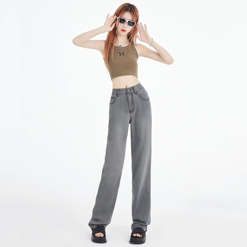 2023Jeans Women's Black Pants Spring/Summer Commuting Real Time Photos Tian Si Ultra Thin Slim Straight Tube Wash