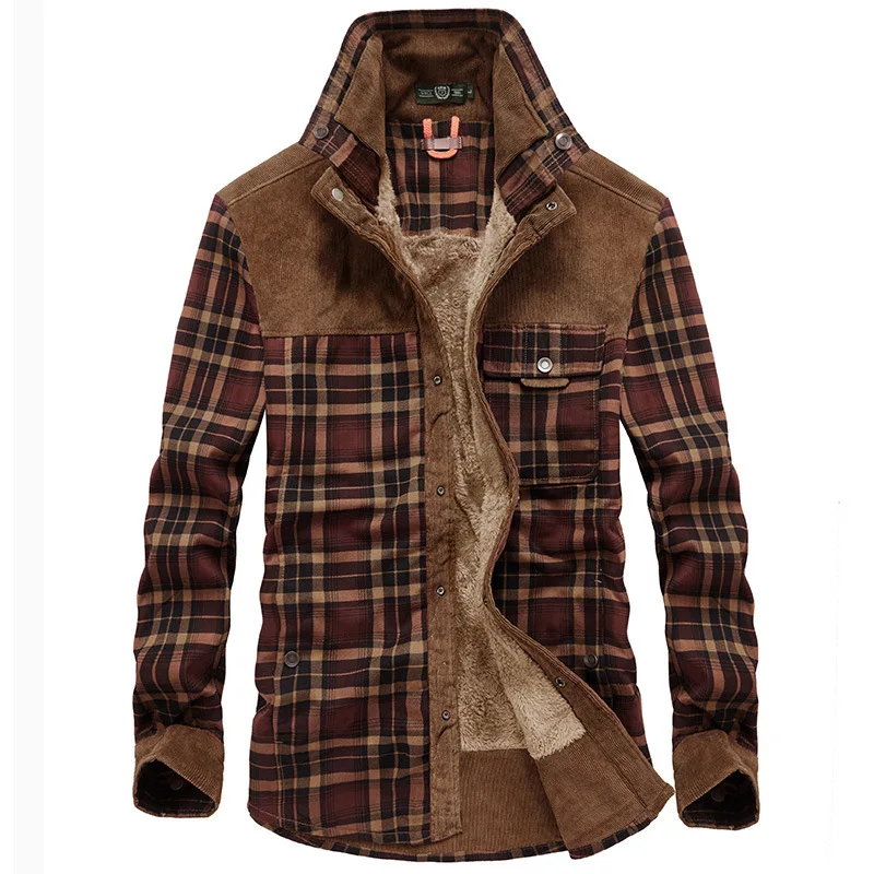 2021 Explosive New Brand Men's Winter Plaid Jackets Thick Cotton   Warm Long-sleeved Coats Clothing Europeam American Jacket Men