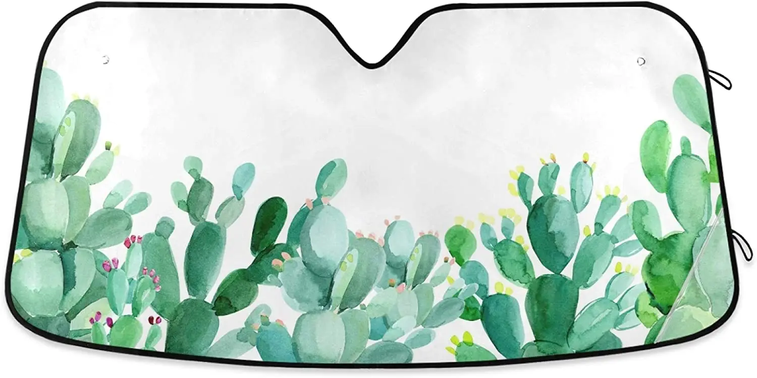 YiGee Watercolor Cactus Car Windshield Sun Shade - Blocks UV Rays Sun Visor Protector, Sunshade to Keep Your Vehicle Cool and Da