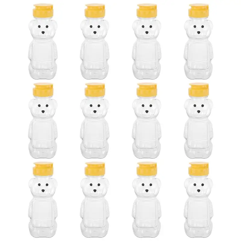 12pcs 240ml Plastic Squeeze Condiment Bottles Bear Shape Honey Sauce Mustard Jam Dispenser