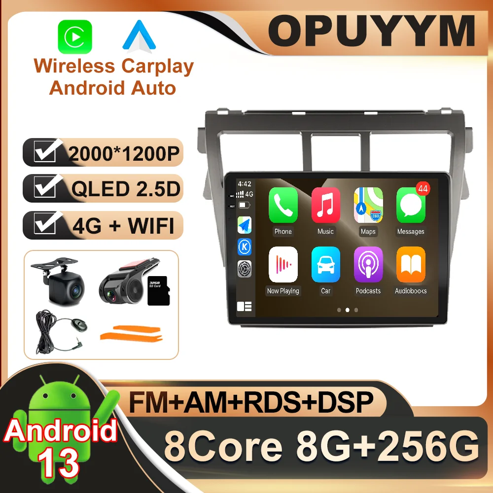 

Android 13 For Toyota Vios 2 Yaris 2007 - 2013 Car Radio ADAS Multimedia Video Wireless Carplay Auto No 2din QLED AHD BT 4G LTE