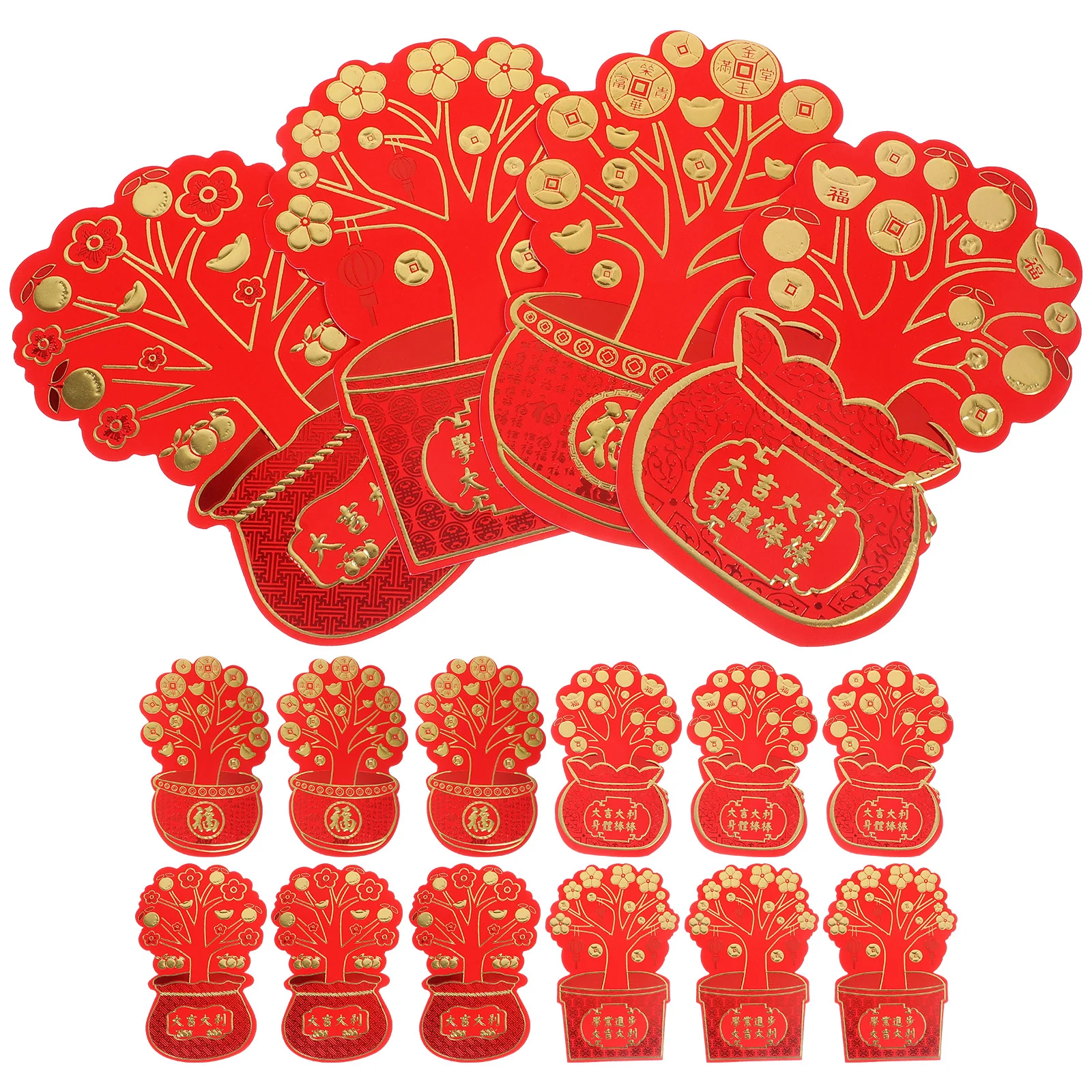 

16pcs Chinese Lunar Year Red Envelopes Traditional Red Envelopes Lucky Money Holder Bags (Mixed Style)