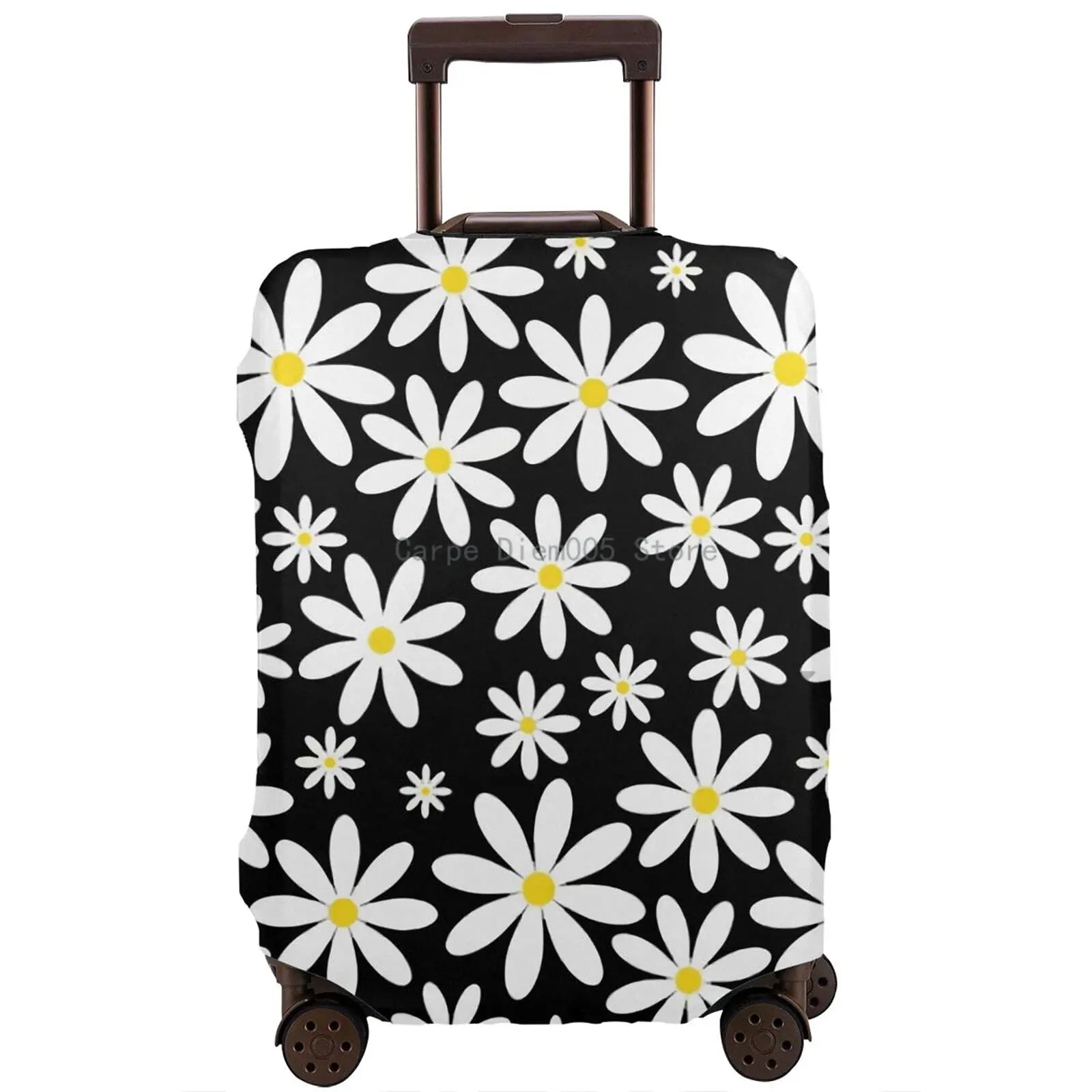 

Daisies In Black Suitcase Cover Water-Resistant Baggage Protective Sleeve Travel Luggage Airport Suitcases Covers Fits 18-32Inch