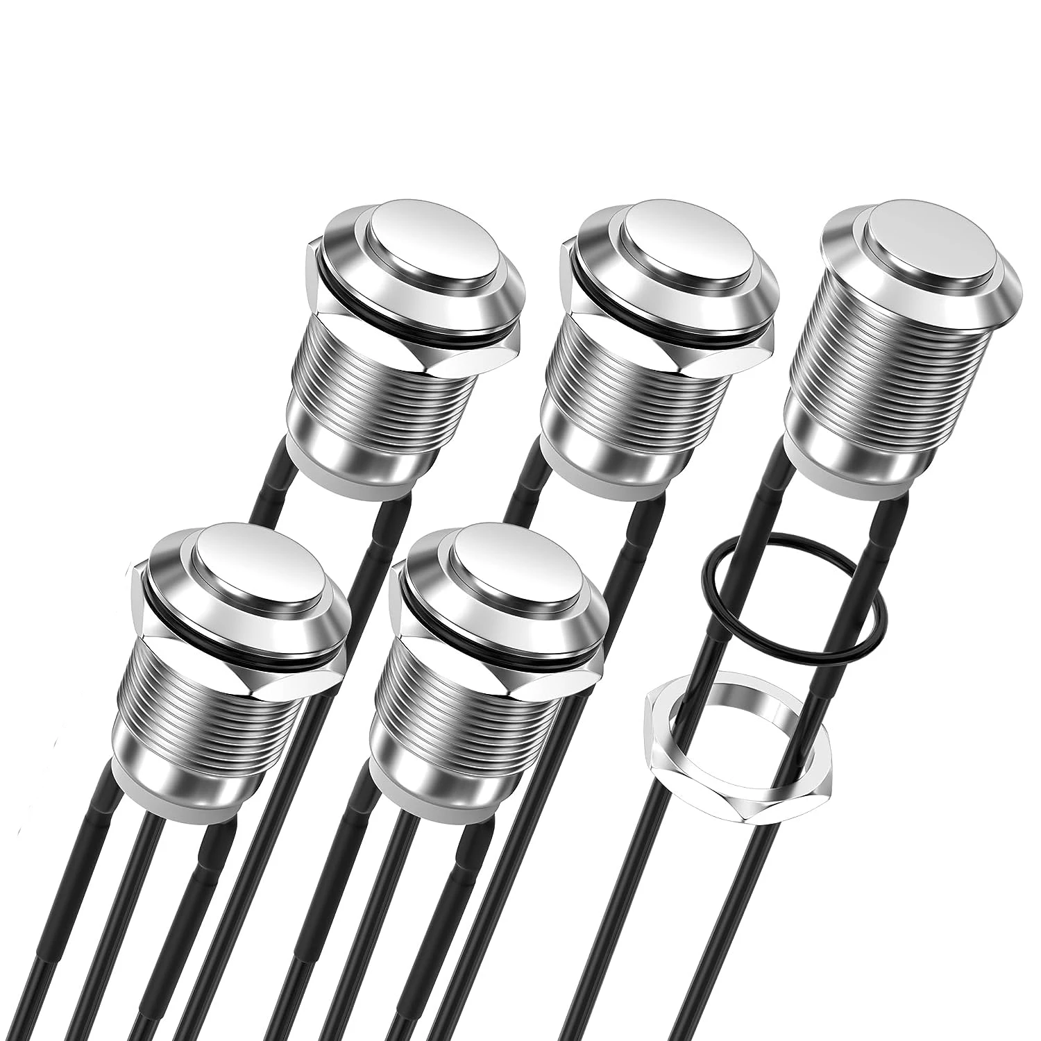 DaierTek 5 шт. 12 В Мгновенный кнопочный переключатель 12 мм маленький металлический водонепроницаемый кнопочный переключатель (ВКЛ) ВЫКЛ 2 контакта SPST для автомобиля RV