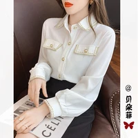 french style top womens design white shirt autumn 2022 new chiffon blouse long sleeve puff sweetshirts for women