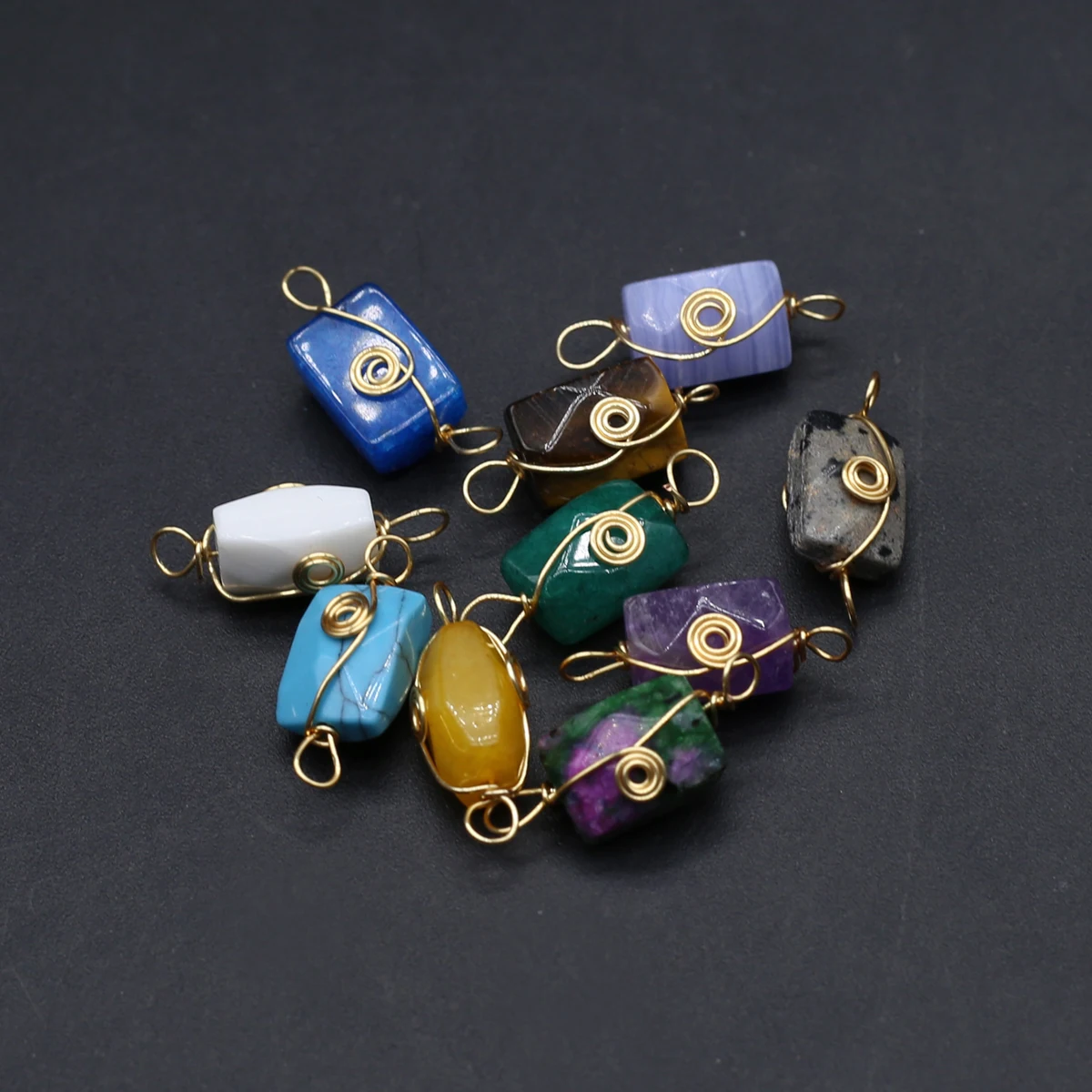 

5pcs Natural Semiprecious Stone Random Color Rectangular Connector Small Pendant DIY Bracelet Jewelry Accessories Gift