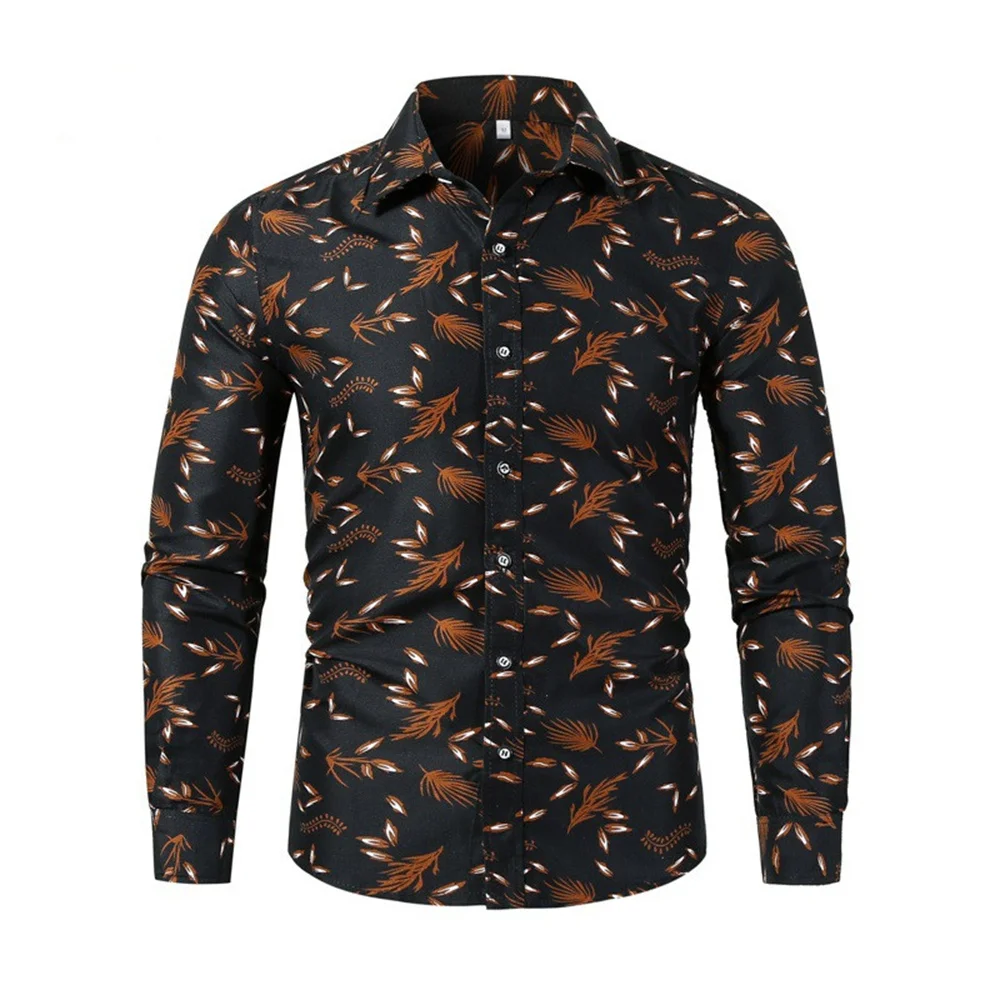 M-3XL New Style Long Sleeve Men's Shirt Autumn Slim Fit Blouse Fashion Casual Loose Print Oversize Top Men 10 Colors
