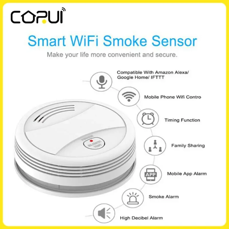 

2023NEW детектор дыма Tuya WiFi, будильник incendie, датчик, система безопасности, домашний интеллектуальный, для применения