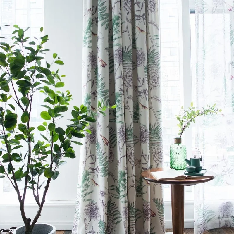 

2022 American Tropical Curtains for Living Room Dining Bedroom Green blue Leaves Tulle Bedroom Cortinas sheer Window Treatments