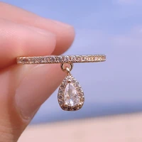 gold silver color unique design water drop hanging pendant ring elegant charm zirconia index finger gift for women adjustable