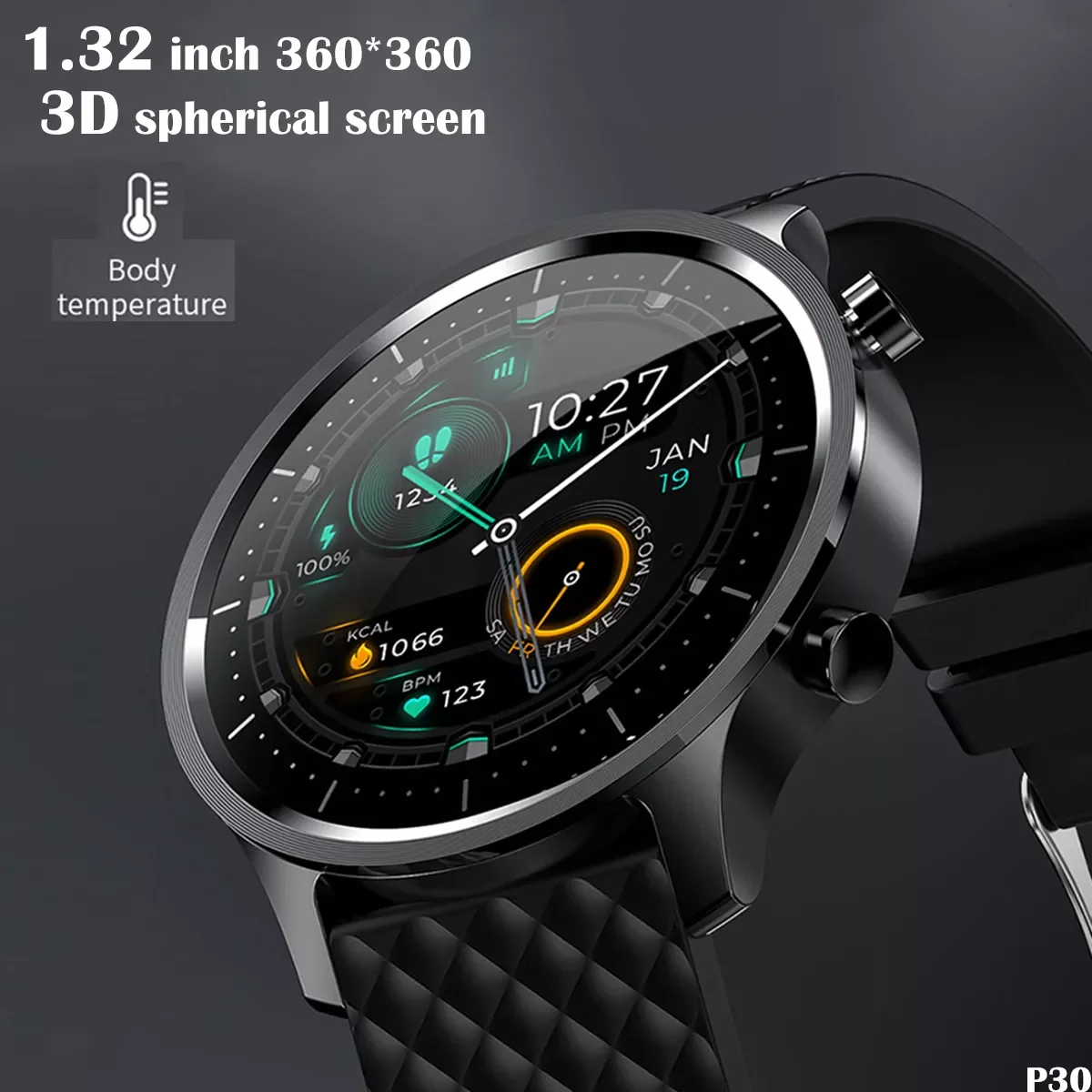 

Новинка 2021, мужские Смарт-часы 2022P30 с 3D сферическим сенсорным экраном, фитнес-часы для мужчин, с датчиком температуры и пульса, Android