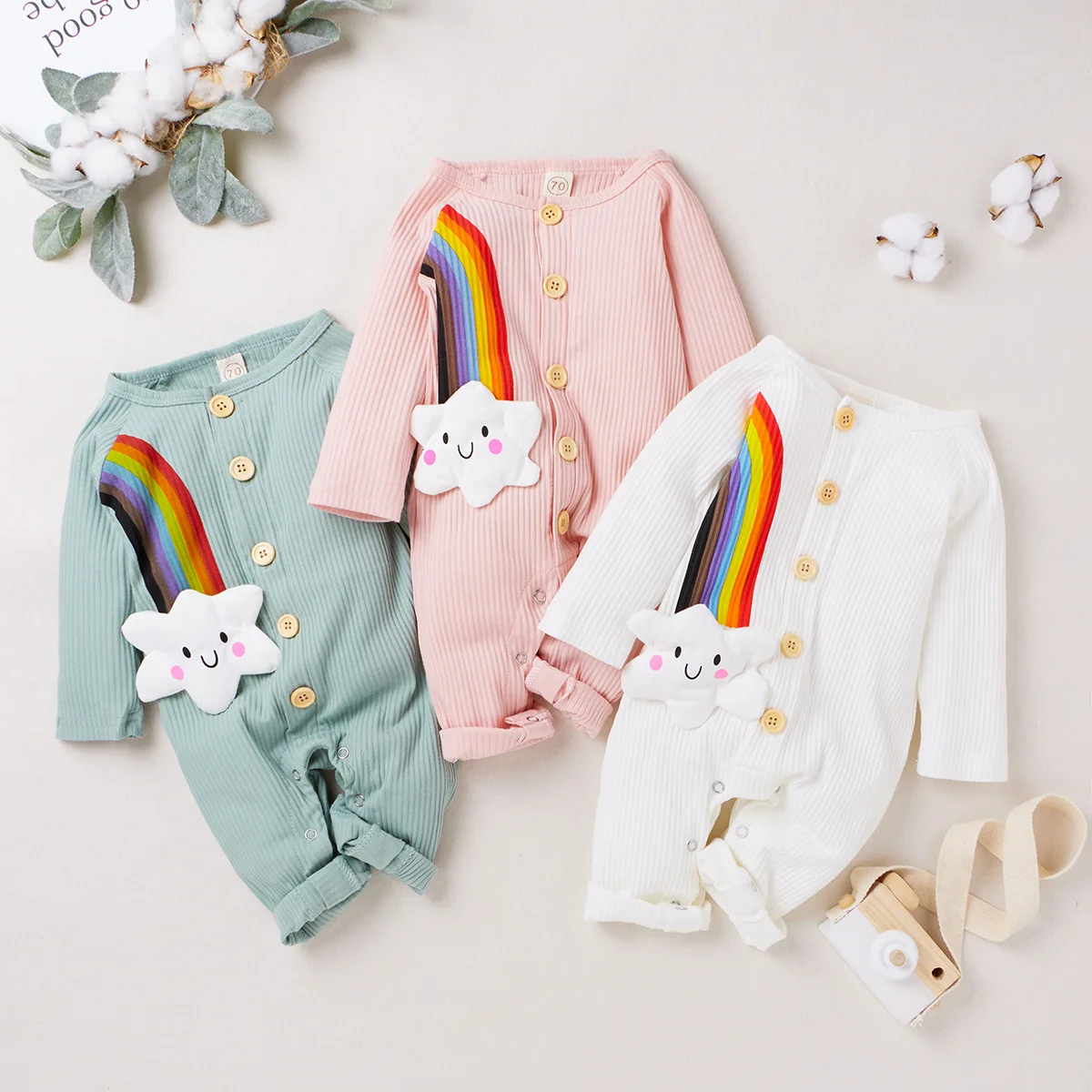 

Одежда для маленьких девочек, повседневный комбинезон для малышей, комбинезон для младенцев с мультяшным облаком и радугой, детское одното...
