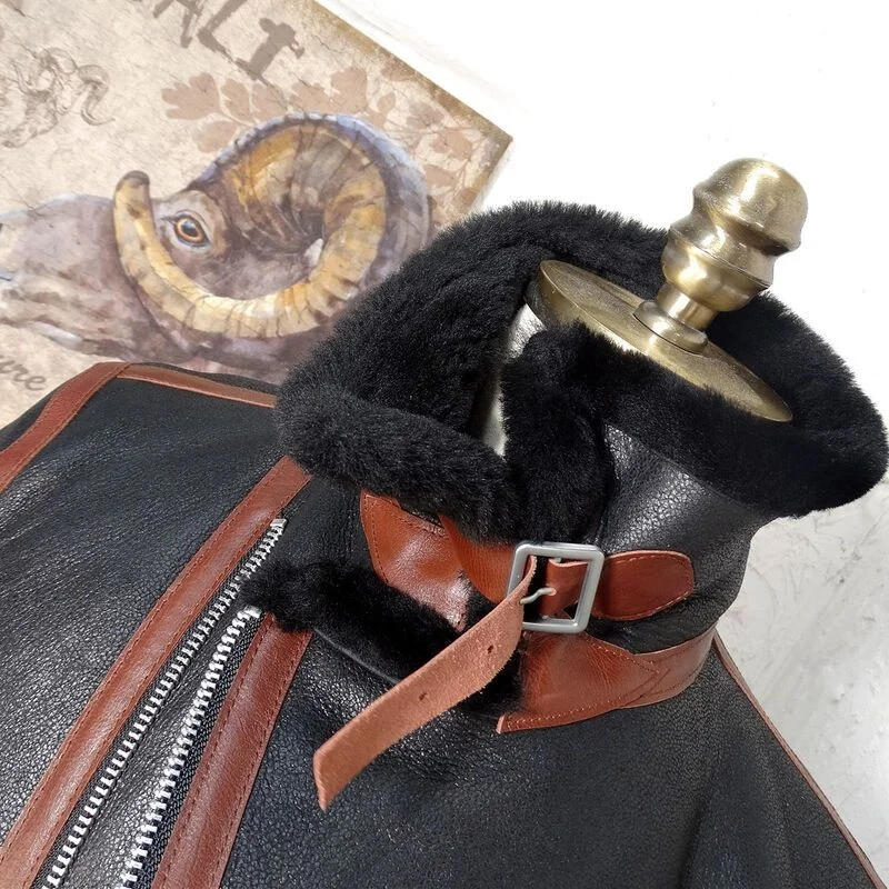 Мужская Меховая куртка из 100% натуральной кожи в стиле ретро