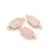 rose quartz charms natural stone double hole connector jewelry for diy making necklace earrings pink aventurine crystal pendants