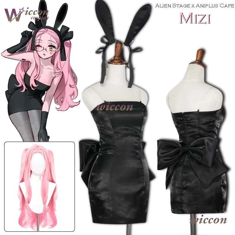 Фото WuHu Bunny Alien Stage Alien Stage Mizi Косплей Aniplus Cafe Черное платье наряд Сексуальный кролик для девочек Хэллоуин Женская одежда Парик №3