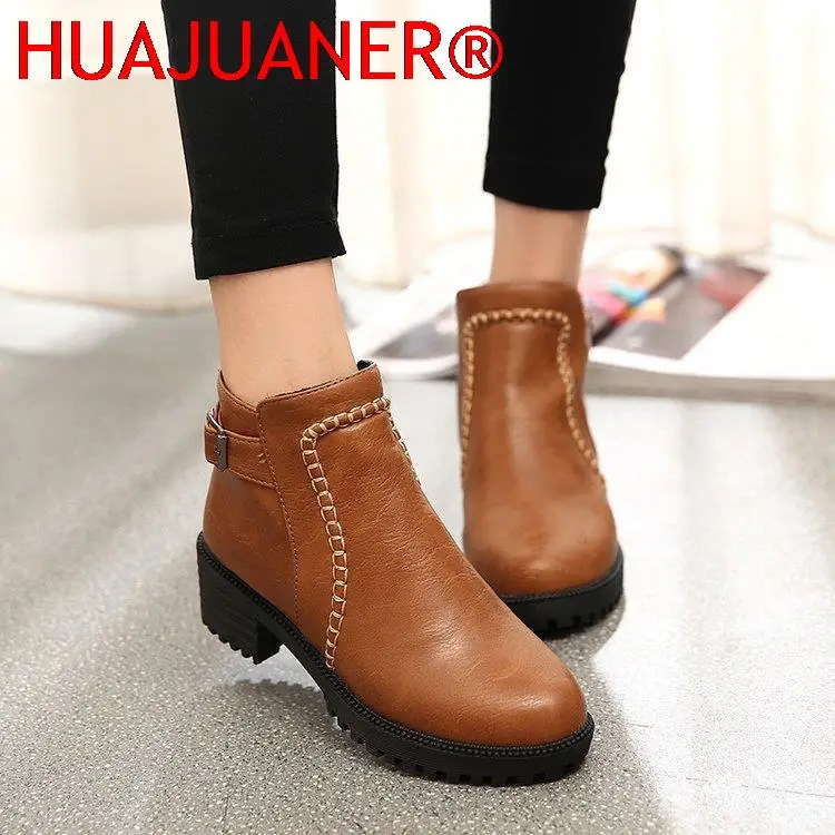 

Women Boots Autumn Solid Color Martin Boots Female Waterproof Platform Ankle Boots Pu Belt Buckle Women's Shoes Plus Size 43