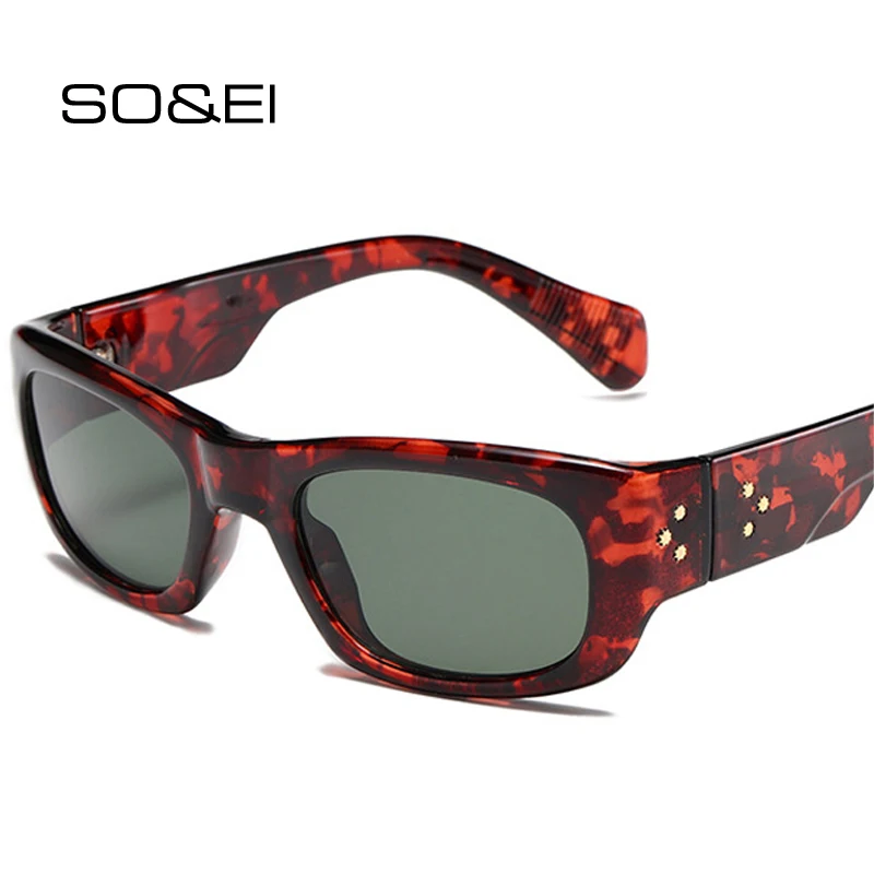 

SO&EI Retro Rectangle Sunglasses Women Fashion Rivets Gradient Shades UV400 Trending Men Sun Glasses