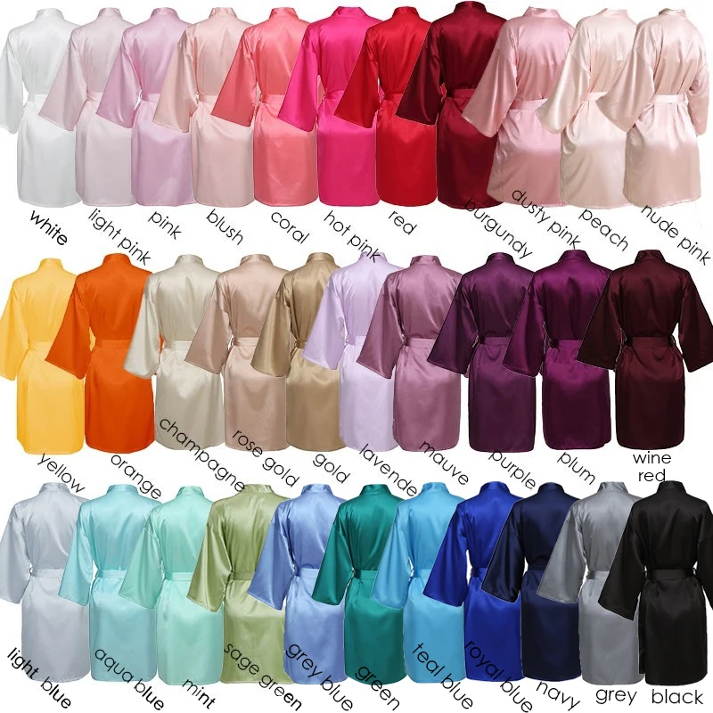 Short Silk Robes Satin Lace Robe Robes Customized Bride Team Robes Spring Mariage Wedding Robe Bathrobe Rose Gold