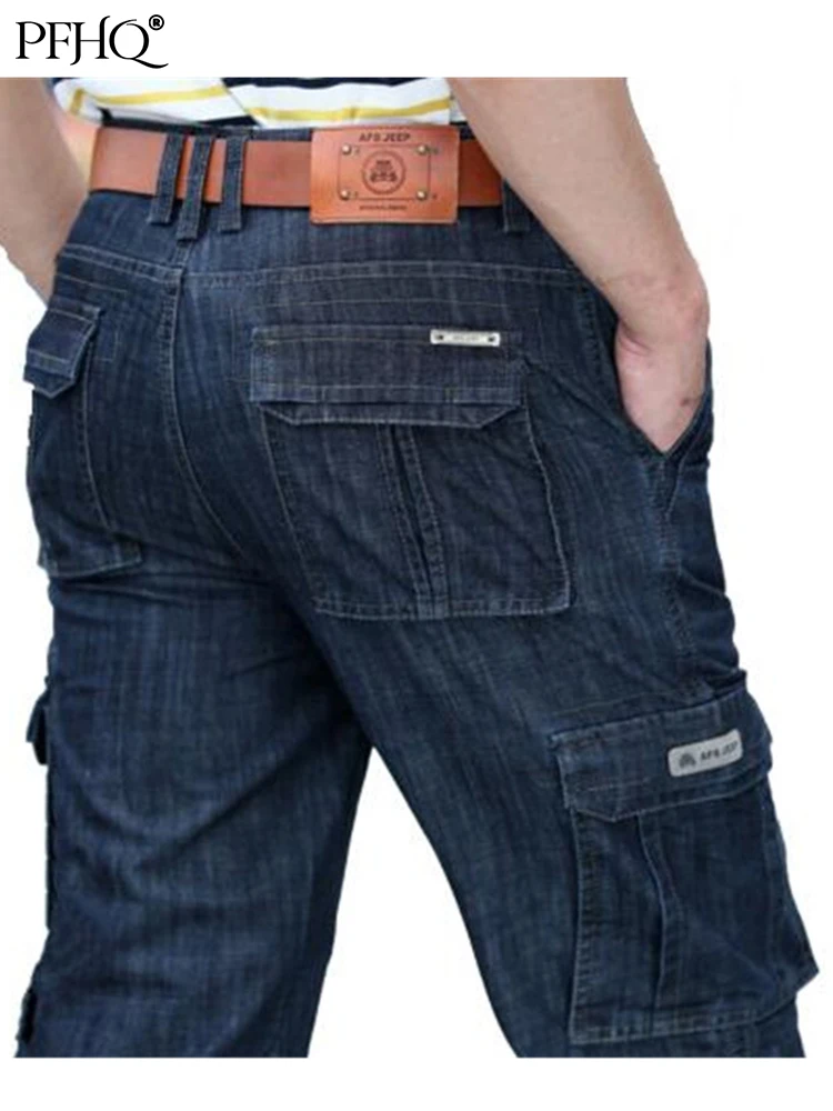 

PFHQ 2022 Men Military Jeans Trousers Workwear Multi-pockets Cargo Denim Pants Casual Fashion Streetwear Cool Clothing 21Q1497