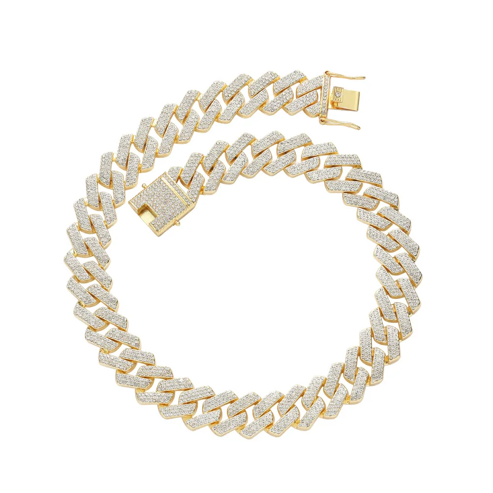 

20mm Men Iced Out Bling Fashion Cuban Link Chain Necklace Bracelet Set High Quality Hip Hop Jewelry