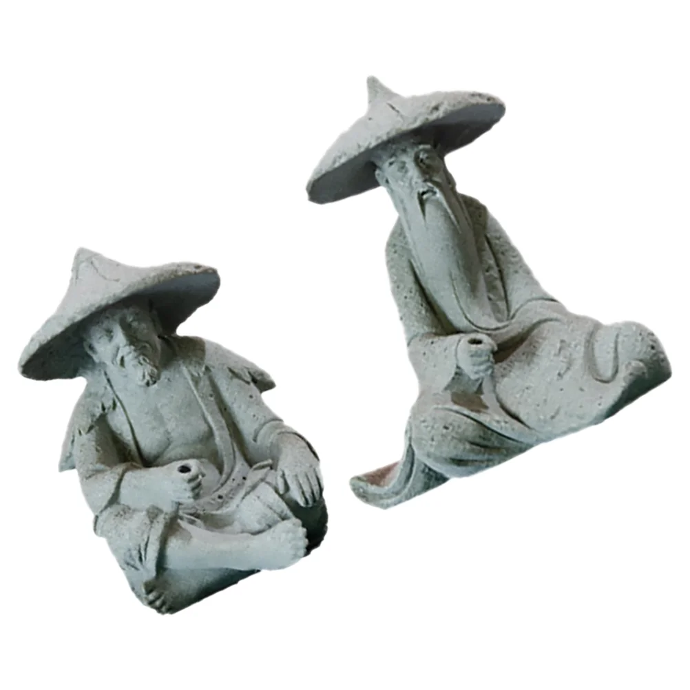 

2pcs Aquarium Mini Fisherman Statues Fishing Figurines Fish Tank Garden Decors