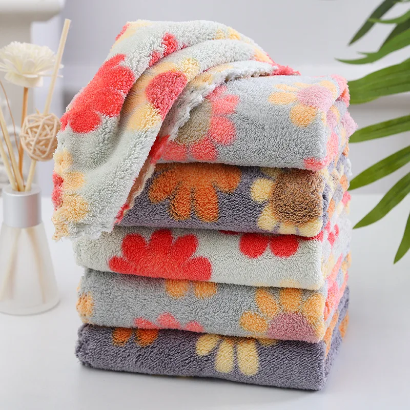 New Coral Fleece Sunflower Cleaning Cloth Rags Absorbent Kitchen Dish Cloth Household Cleaning Cloth Wiping Towel