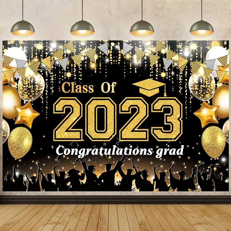 Congratulation Grads Decorations Class of 2023 Graduation Decor Banner Bachelor's Cap Door Curtain Glasses  Grad Party Supplies