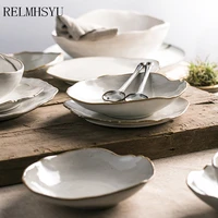 pc relmhsyu nordic style ceramic irregular rice vegetable bowl salad bowl flat vegetable dinner plate dish home tableware