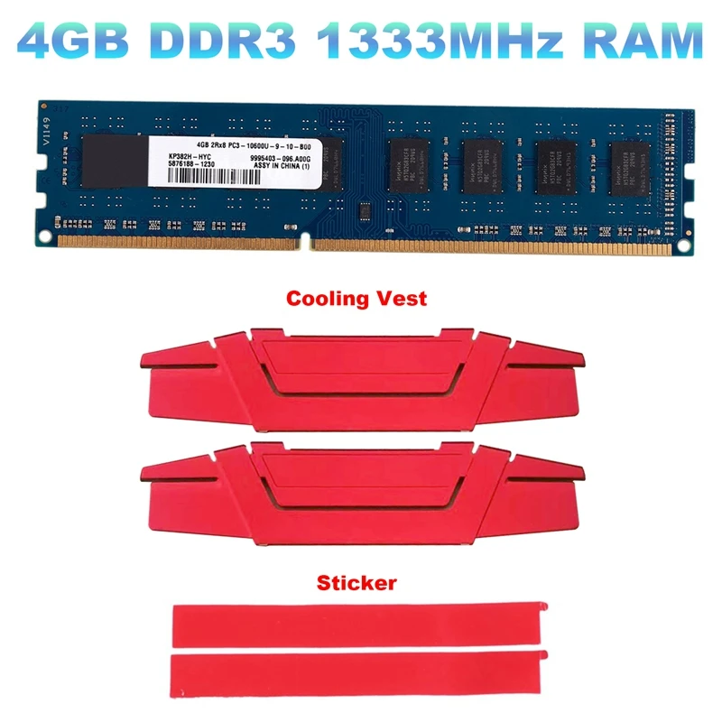 

DDR3 4GB 1333Mhz Ram+Cooling Vest PC3 10600 1.5V Desktop PC Memory 240Pins System High Compatible For Intel