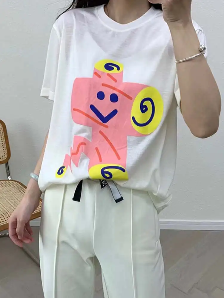 

2022 Early Spring New Thin Women Cute Cartoon Print Short-sleeved T-shirt