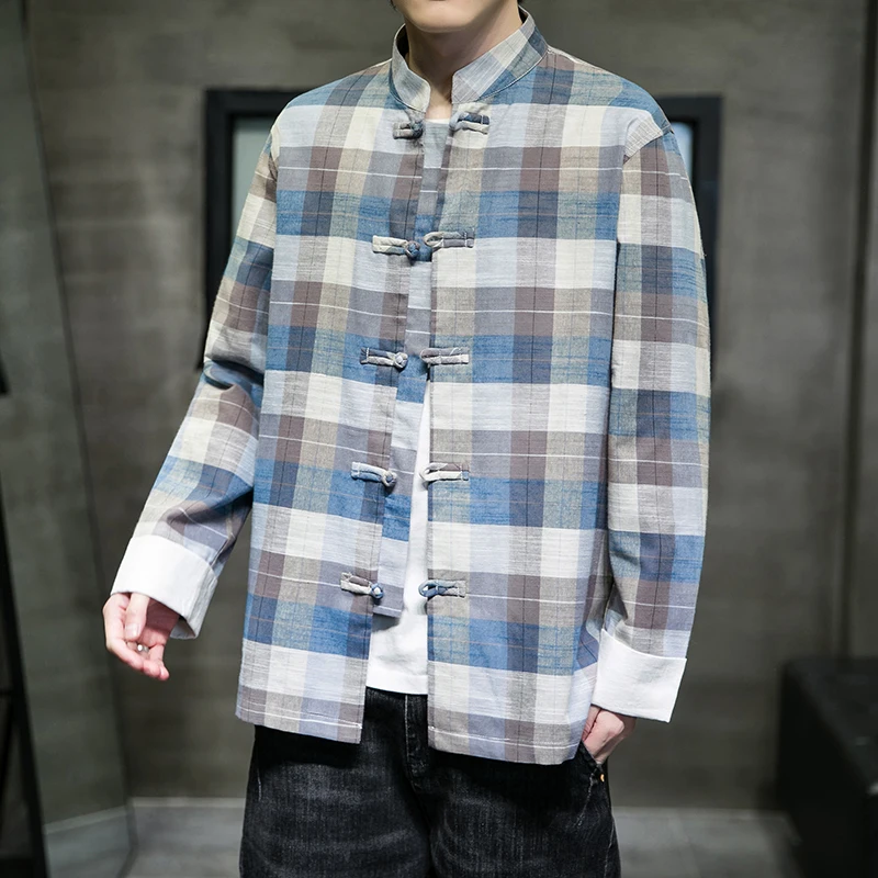 Мужская традиционная китайская одежда весна-осень однотонный костюм Тан