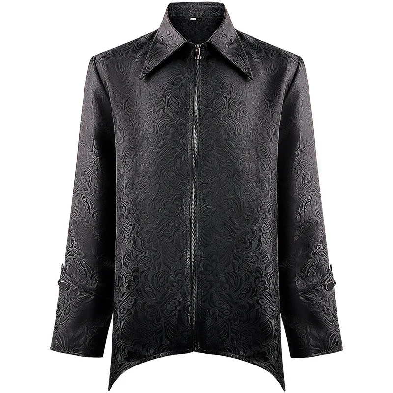 Cosplay Men Medieval Jacket Steampunk Zipper Up Jacquard Coat Renaissance Devil Vampire Dark Goth Costume