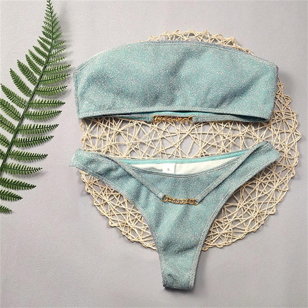 

Two Pieces Bikini Bandeau Women 2023 New High Waist Swimsuit Female Strapless Swimwear Brazilian Biquini Beach Bathing Suit