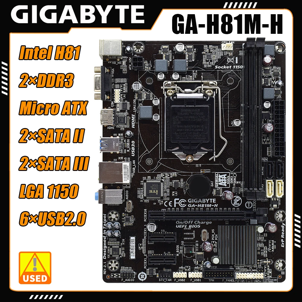 Купи Материнская плата Gigabyte GA H81M H, процессор Intel H81 Express с поддержкой чипсета LGA1150, разъем Intel Core i7 i5 i3 Pentium Celeron за 3,379 рублей в магазине AliExpress